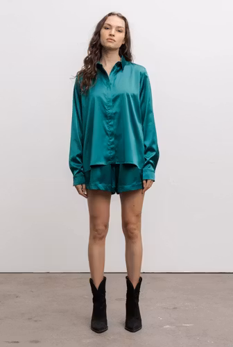 Aly Satin Shirt Emerald Green Ahlvar Gallery