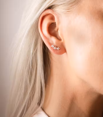 Snap Earrings Triple Star Stone Gold Crystal Syster P