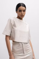 Lola Cropped Shimmer Tee Cream Ahlvar Gallery