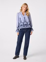 Amara Stripe Emb Blouse Blue Neo Noir
