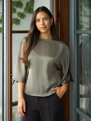 Liora Heavy Sateen Blouse Cold Army Neo Noir