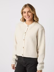 Limo Fluffy Knit Cardigan Creme Neo Noir