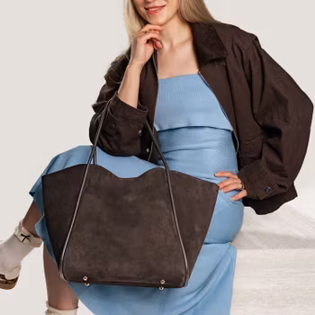 Florence XL Suede Leather Bag Dark Brown Latalia