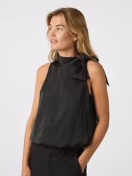 Veda Drapy Satin Top Black Neo Noir