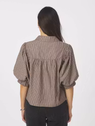 Etta Soft Stripe Stone Shirt Brown Neo Noir