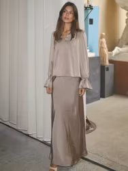 Amara Heavy Sateen Bedaz Blouse Dark Taupe Neo Noir