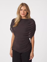 Cottuna Drapy Mesh Top Brown Neo Noir