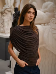 Cottuna Drapy Mesh Top Brown Neo Noir