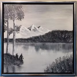 Sort hvitt naturbilde i sølvfarga ramme