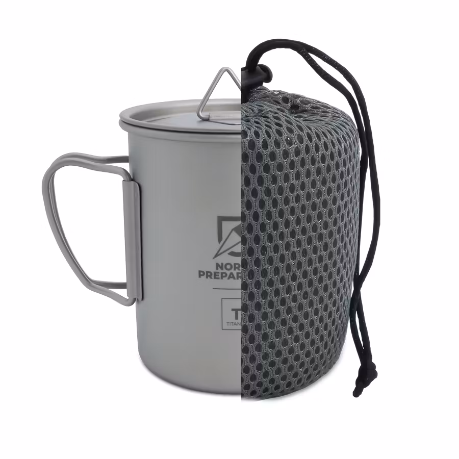 2x Titankoppar med lock, 450 + 300 ml