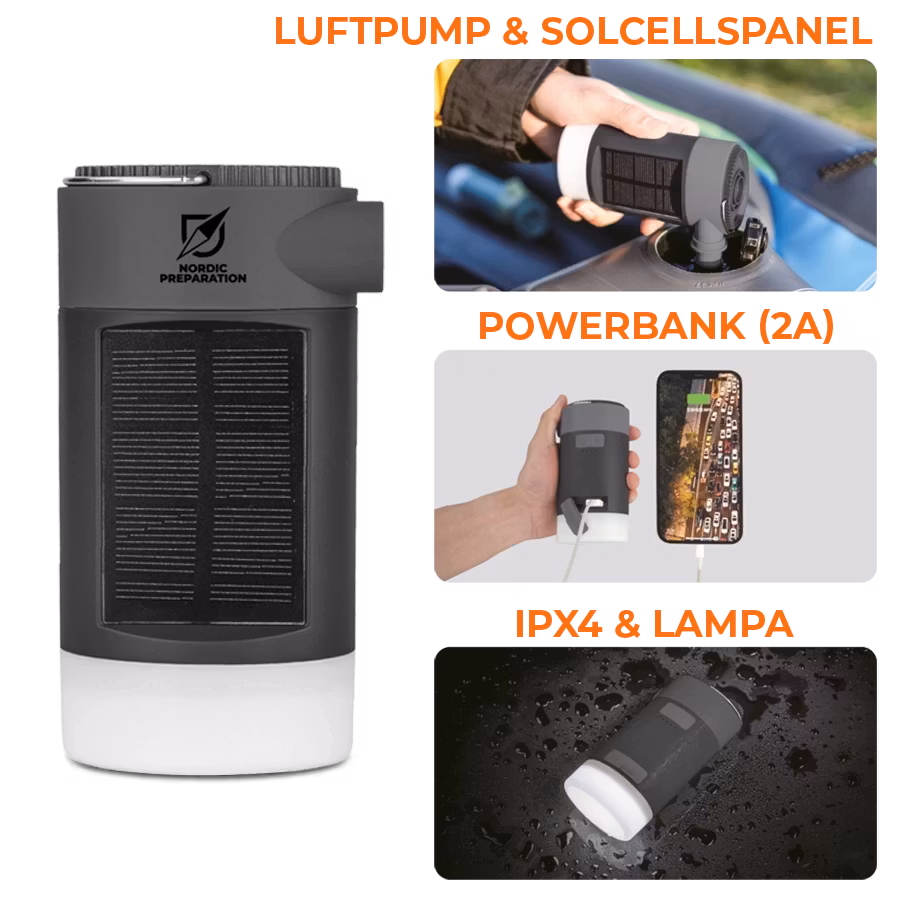 Elektrisk luftpump med powerbank och lampa (överskottsvara, klass 1)