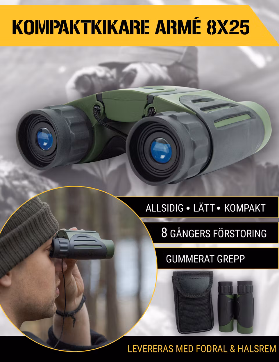 Kompaktkikare armé 8x25 (överskottsvara klass 1)