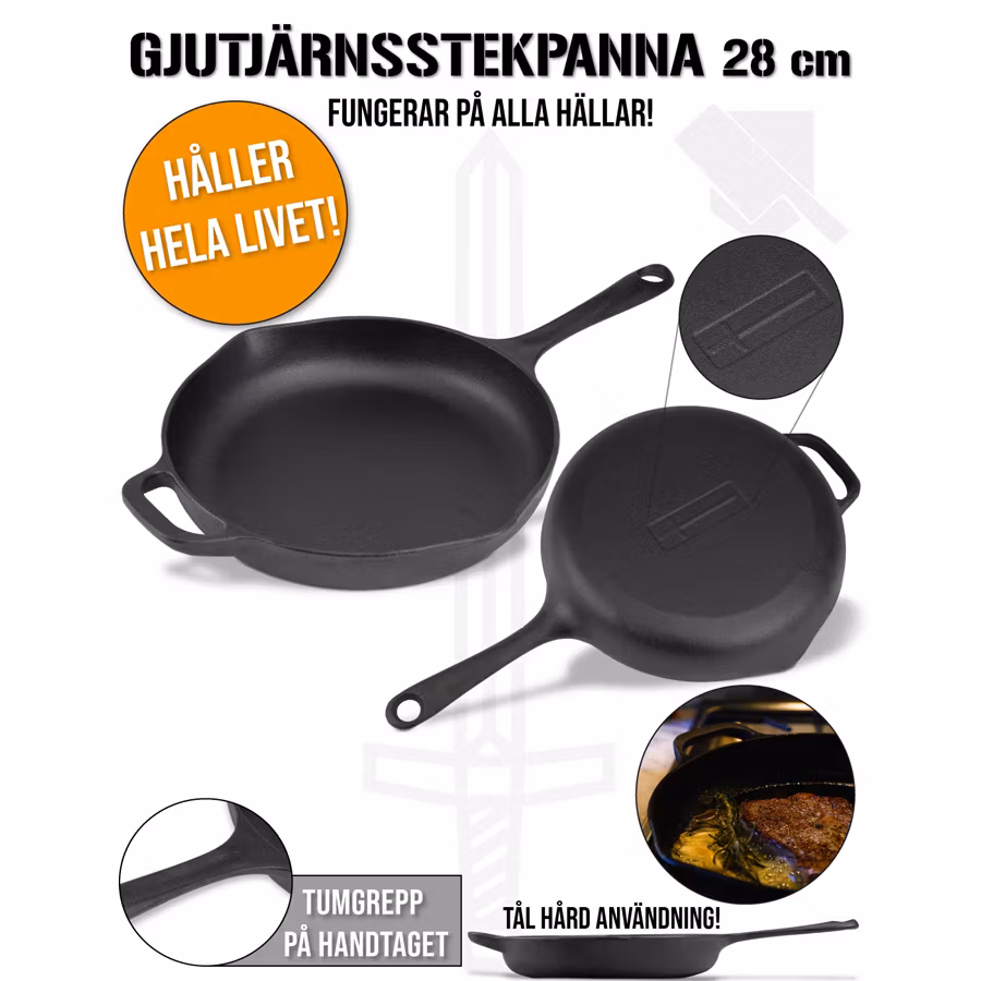 Gjutjärnsstekpanna 28 cm (överskottsvara, klass 1)