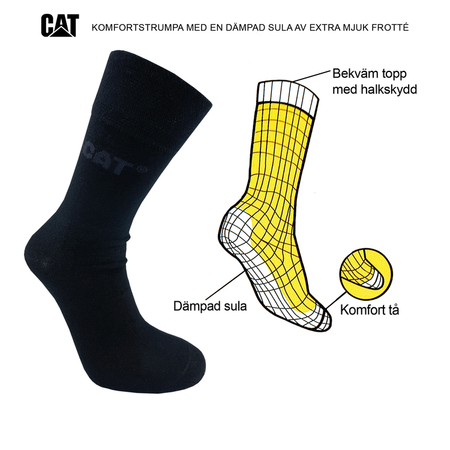 Caterpillar svarta 6-par komfortstrumpor 39-42, 43-46