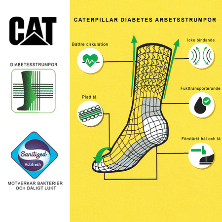 Caterpillar 6-par Diabetes arbetsstrumpor 39-42, 43-46