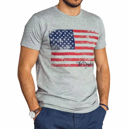 The Defender t-shirt med flagga och brodyr Gråmelerad S, L