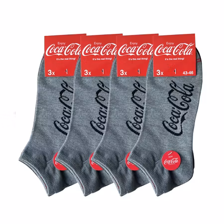 Coca-Cola, 12-par Grå/ Svarta ankelstrumpor 39-42, 43-46