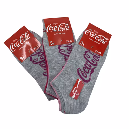 Coca-Cola, 9-par Rosa, Cerise, Grå ankelstrumpor 39-42