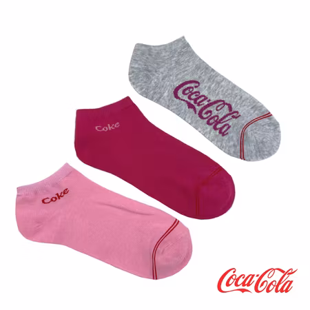 Coca-Cola, 9-par Rosa, Cerise, Grå ankelstrumpor 39-42