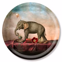 Bricka rund 39cm med olika coola djurmotiv - björk - Jamida