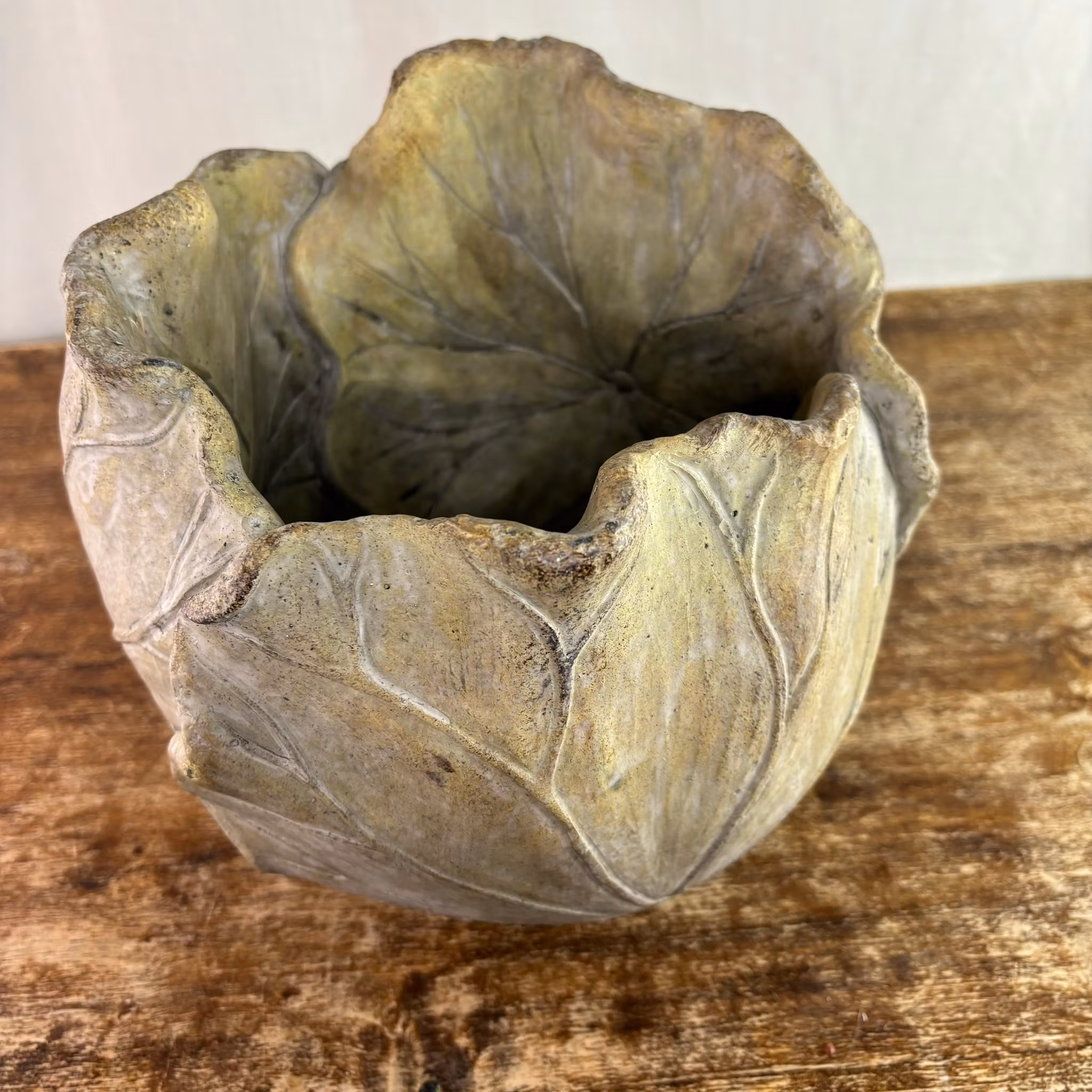 Kruka formad som kålblad i betong