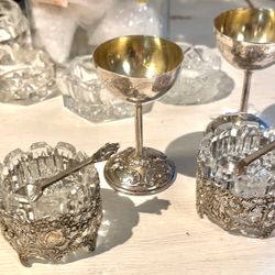 Äggkopp & Saltkar med sked i äkta silver, 2st av varje