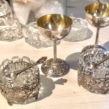 Äggkopp & Saltkar med sked i äkta silver, 2st av varje