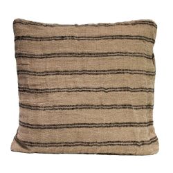 Kuddfodral i 100% linne beigesvart randig 50x50 Olsson & Jensen