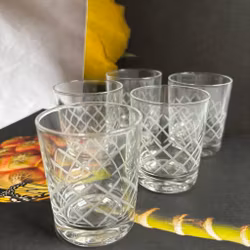 Glas kristallglas 5st med etsade ränder vintage