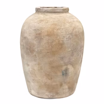 Urna krus eller kruka i fin sandfärgad patina