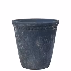 Kruka i gråsvart terrakotta med patina