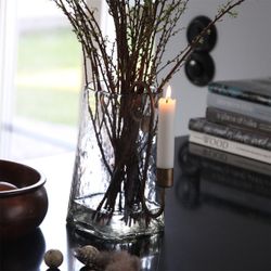 Ljuslykta eller vas i munblåst glas hög Eldgarden