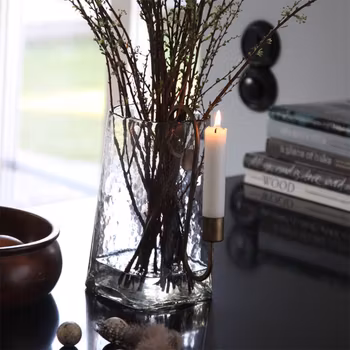 Ljuslykta eller vas i munblåst glas hög Eldgarden