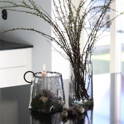Ljuslykta eller vas i munblåst glas låg Eldgarden