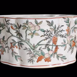 Kruka Jardiniere oval i porslin med vackert mönster Peach