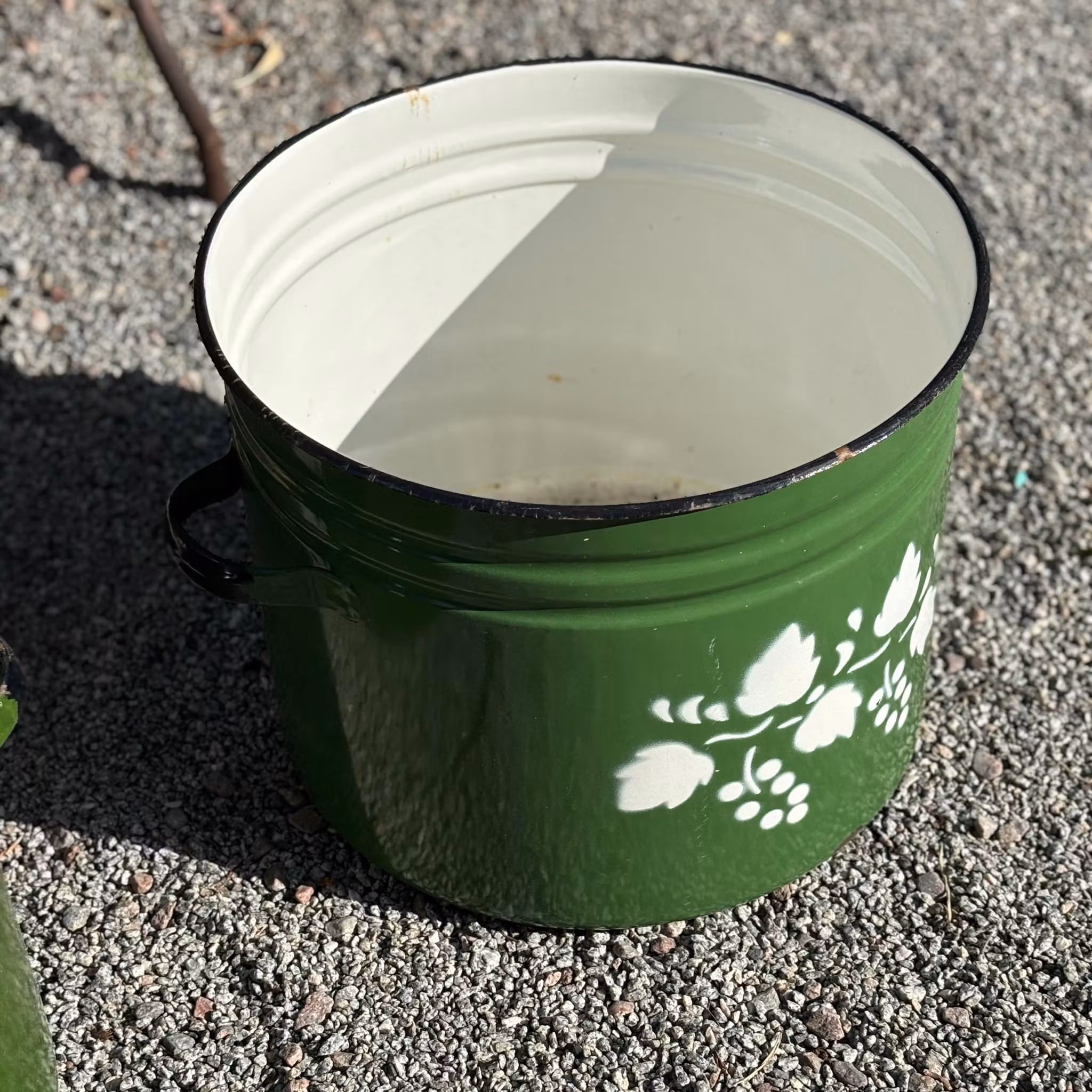 Kruka Tunna runt plåtkärl med handtag, vintage