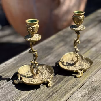 Ljusstakar ett par äldre i guldmetall