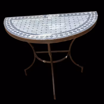 Mosaikbord i halvmåne form och metallunderrede