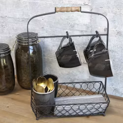 Korg med 6 krokar och handtag i järntråd, Chic Antique