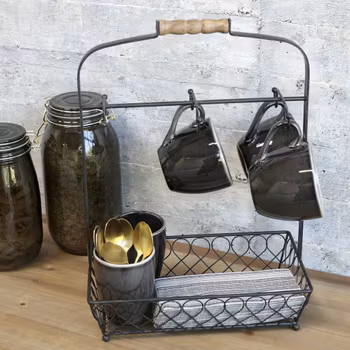 Korg med 6 krokar och handtag i järntråd, Chic Antique