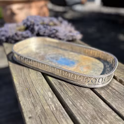 Bricka förnicklad koppar, Handmade England, Vintage