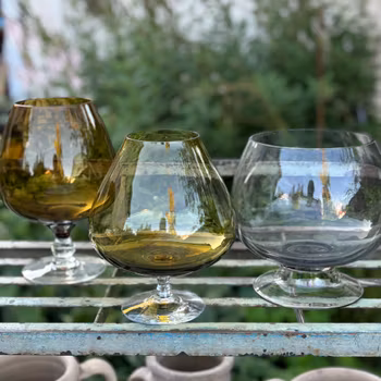 Glas vas på fot, 3 olika, vintage