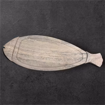 Fat uppläggningsfat formad som en fisk, sten, vintage