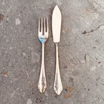 Bestick i nysilver Aurora, fiskkniv & fiskgaffel, vintage