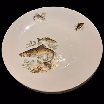 Tallrikar med fiskmotiv, 5st, vintage