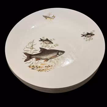 Tallrikar med fiskmotiv, 5st, vintage