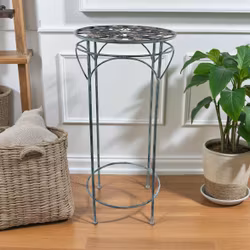 Piedestal i järn med dekorativt bladmönster, vintage