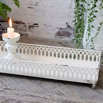 Fat på små fötter i metall i benvit, Chic Antique