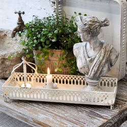 Fat på små fötter i metall i benvit, Chic Antique