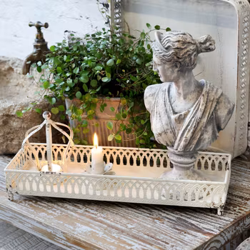 Fat på små fötter i metall i benvit, Chic Antique